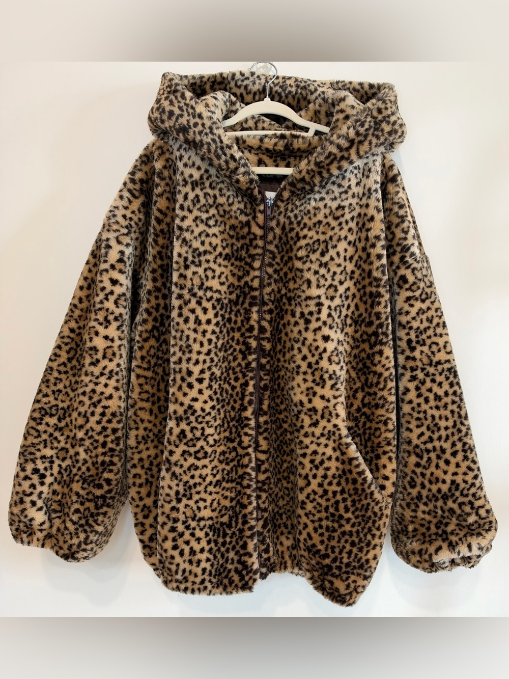Bloomingdale's VINTAGE Leopard Plush Faux-Fur Hooded Coat Size 3X
